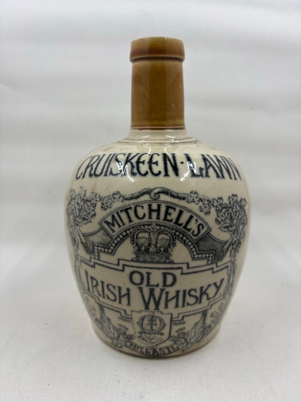 Antique Cruiskeen Lawn Mitchell’s Old Irish Whiskey Stoneware Jug